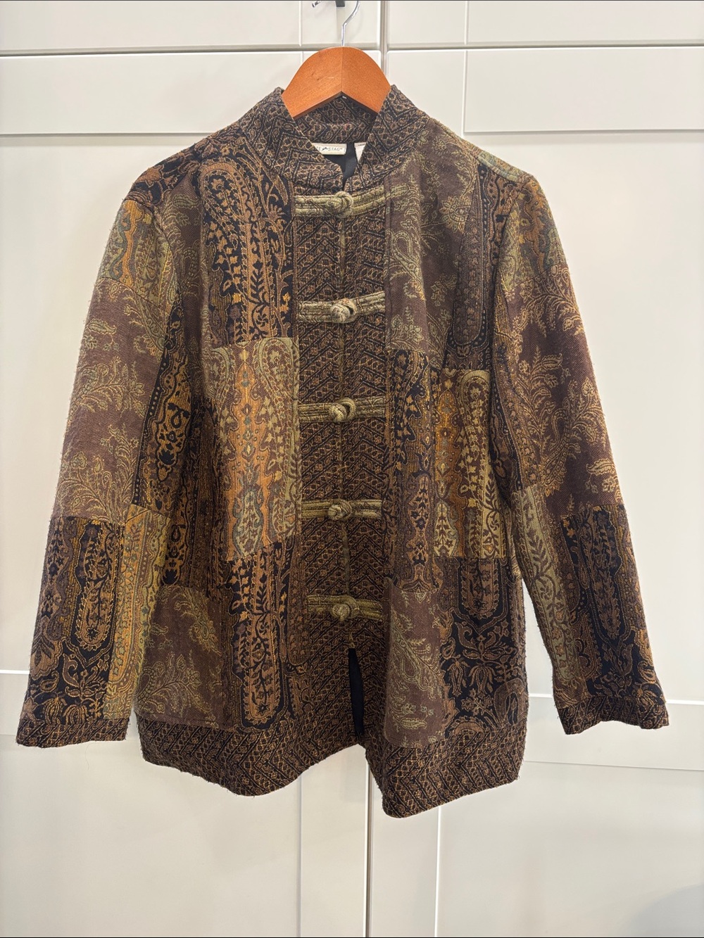 White Stag Brown & Gold Patterned Mandarin Jacket